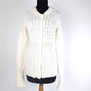 Express Cable Knit Cream Baby Doll Alpaca/wool Blend Hooded Sweater Size L